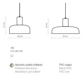 MIRAMAR Pendelleuchte in Aluminium poliert Abmessungen der Hngelampe.