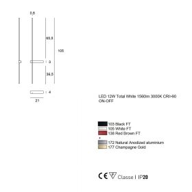 OUTLINE Long designer wall lamp Abmessunger der langen Wandlampe.
