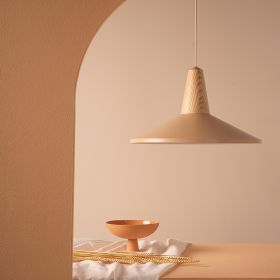 EIKON SHELL Groe Pendelleuchte aus Holz und Metall Weizenfarbener Lampenschirm - harmonisch-natrliche Ausstrahlung.
