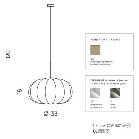 SOGAR Hochwertige Glas-Pendelleuchte Abmessungen der Glas-Hngeleuchte.