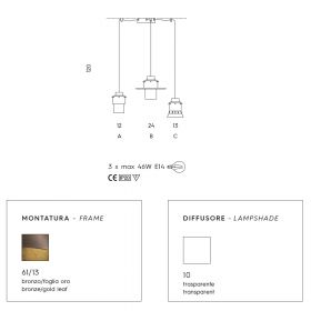 TRE GRAZIE 3-flam. moderne Hngeleuchte Bronze