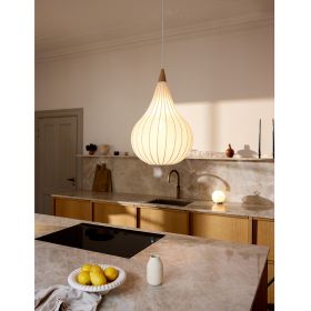 TROPFEN TEXTIL White drop-shaped pendant light Kchen-Hngelampe mit natrlichem Look.