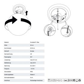 HERTA Auenlampe mit kugelfrmigen Schirm Auenleuchte mit Kugelschirm: IP65, Schirm Glas.