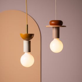 JUNIT Colored wooden pendant lamp in Memphis style