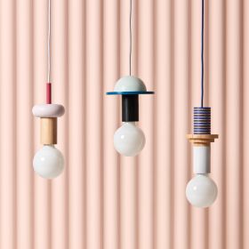 JUNIT Colored wooden pendant lamp in Memphis style