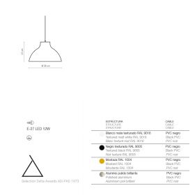 PARABOLICA Metall-Schirm Pendellampe Abmessungen der Hngelampe.