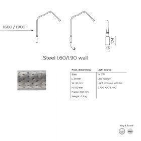 FLEXILED Wandleuchte mit flexiblen Wandarm Stahl Abmessung der Flexarm-Wandlampe.