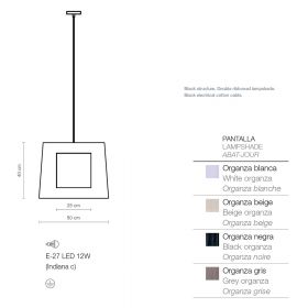 INDIANA C Hngelampe elegantem Organza-Schirm Mae und Texilien der Hngeleuchte.