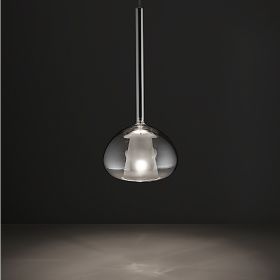 BEBA 3-flammige Glas-Pendellampe Farb- und Lichtwirkung der Leuchte mit Chrom-Schirm.