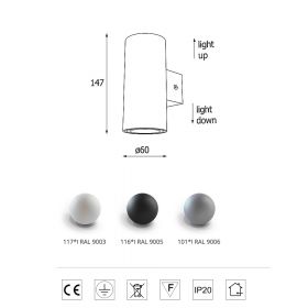 POXA wall light Up & Down Wandleuchte Abmessungen.