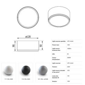 KAPS Kleine LED Deckenleuchte Wei/Schwarz Helle Deckenlampe, Phasen-Dimmbar.