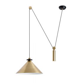KALIMBA Hhenverstellbare Pendelleuchte Ausfrhung der Zugleuchte in matt gold.