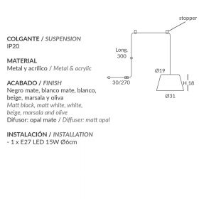 MAGNUS pendant light with switch and plug - special offer Abmessungen der Pendelleuchte mit Stecker, 31 cm.