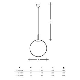 OLANA Weie Kugelglas Pendelleuchte - Sonderangebot Abmessungen der kugelfrmigen Pendelleuchte.