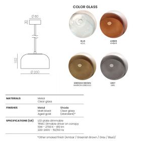 IPON Glas-Pendelleuchte Abmessungen der Glas-Pendelleuchte.