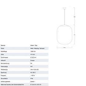 BAYBAY Groe Glas-Pendelleuchte Abmessungen der Leuchte.