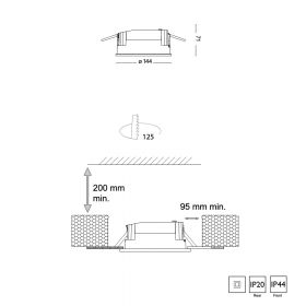 BASIC recessed spotlight bright Abstnde fr den Einbau des Strahlers.