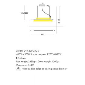 TRATTO lngliche LED Hngeleuchte Abmessung und Lumen der LED Hngeleuchte.