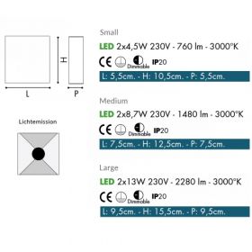 CUBIS Kubische LED Wandleuchte 2-flammig Lumen und Gren der Wandleuchte.