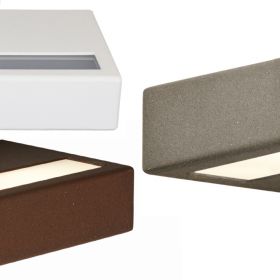 VIVA Eckige LED Wandleuchte Farb- bzw. Oberflchen Sandwei, Corten und Zement.