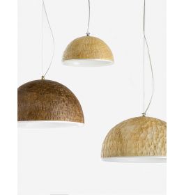 TICK Skulpturale Pendelleuchte aus Holz Durchmesser des Lampenschirms in 48 oder 60 cm.