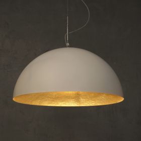 MEZZA LUNA Sehr groe Hngeleuchte in weiss Glnzender Akzent: Goldfarbe auf der Schirm Innenseite.