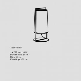 MOLACO Simple table lamp with fabric shade in white or beige with black mesh Abmessung der Tischleuchte.