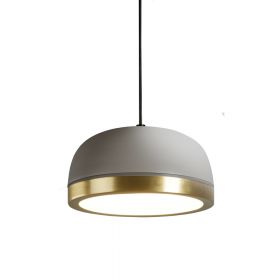POLLY Italienische LED Pendelleuchte Oberflche der Led Leuchte hier sandgrau und Messing Ring. Durchmesser 20 cm.