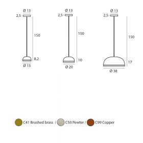 MOLLY M Halbrunde LED Pendelleuchte aus Messing oder Kupfer Abmessung der Pendelleuchte.