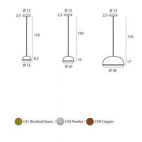 POLLY M Halbrunde LED Pendelleuchte aus Messing oder Kupfer