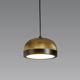 POLLY M Semicircular LED pendant light in brass or copper Starker Kontrast: Ringelement in schwarz rau lackiert.