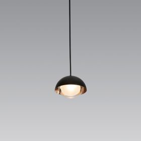 MUSE Kleine Pendelleuchte Schwarz u. Glas Hochwertige Pendelleuchte in Schwarz/Kupfer mit doppelwandigem Lampenglas  15cm.