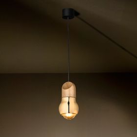 KALEBAS design pendant light with oak wood Glnzende Variante: Halterung Eiche natur und Messing.
