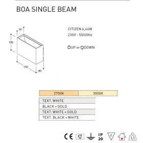 BOA SINGLE Indirect LED wall light Abmessung der Led Wandleuchte.