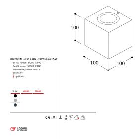 BRIX OUT IP65 Square LED wall light - 2-light Abmessung und Lumen der Wandleuchte.