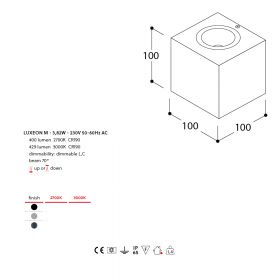 BRIX OUT IP65 Quadratische LED Wandleuchte - 1-flammig Abmessung und Lumen der Wandleuchte.