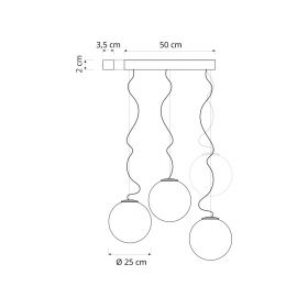 TRE LUNE 3-light pendant luminaire with spherical shades Abmessung der 3-flammigen Pendelleuchte.