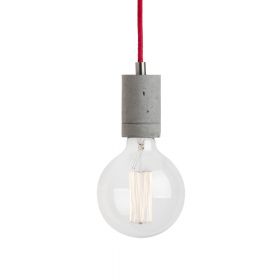KNALLA ROUND Beton-Lampenpendel mit individuellem Kabel Einfaches Lampenpendel aus Beton mit rotem Baumwollkabel.