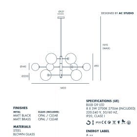 ATOM Minimalist chandelier with spherical glass