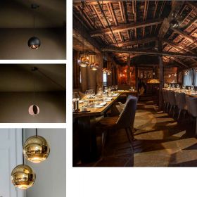 BERRIER High-quality LED pendant Die glnzende Kupfer-Oberflche schafft elegante Atmosphre.