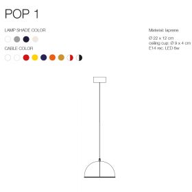 POP 1 Design pendant light hemispherical shape Abmessung und Farben der Pendelleuchte.