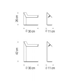 PLI LED design table lamp made of folded sheet steel Abmessungen der Design-Tischleuchten.