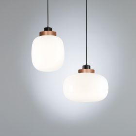 LEGR 4er Kaskade Rauchglas-Pendelleuchte mit LED Glasvariante Opal mit Kupfer-Ring.