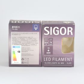 SIGOR Retrofit dimmbar, E27 Globe LED-Filament, klar, ersetzt 60 Watt Glühbirne, EEK A++