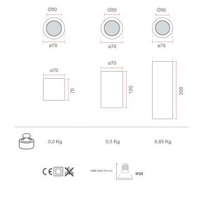HUG TOP Deckenspot aus keramischen Material Abmessung des runden Deckenspot.